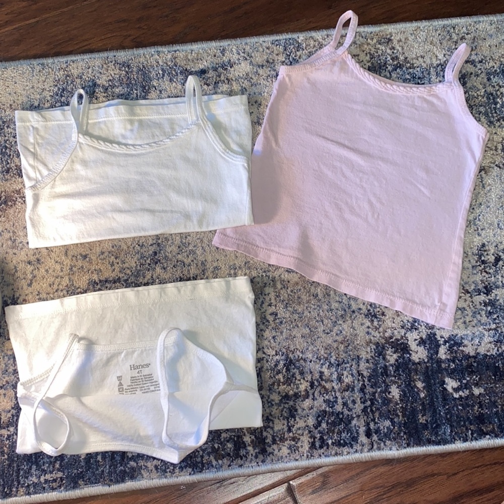 Hanes 4T camisoles undershirts tank top set of 3 shirts color: 2 white, 1 pastel - Picture 4 of 7